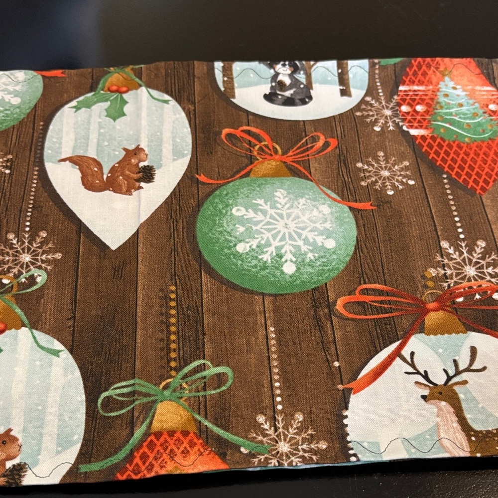 Festive Holiday Table Runner with Ornaments and Animals